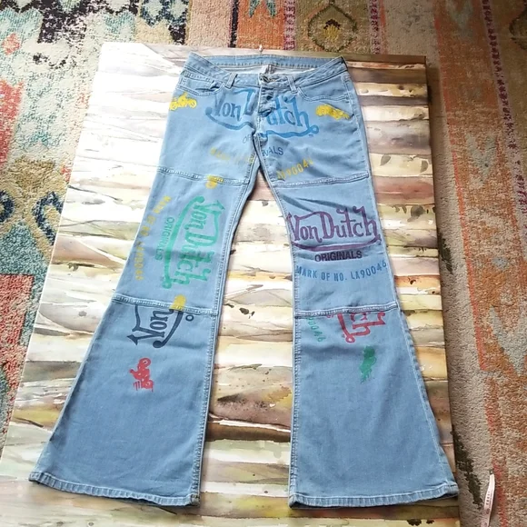 VON DUTCH Rare Ltd Ed 224/300 MOTO Collect Button Low Rise Luxury FLARE Jeans 28 - Picture 4 of 16